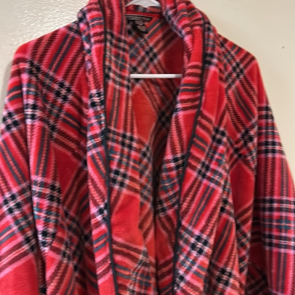 NWOT Victoria's Secret Fleece Plaid Kimono Robe Tie-Waist Pocket Red Pink SZ XXL - Picture 7 of 8